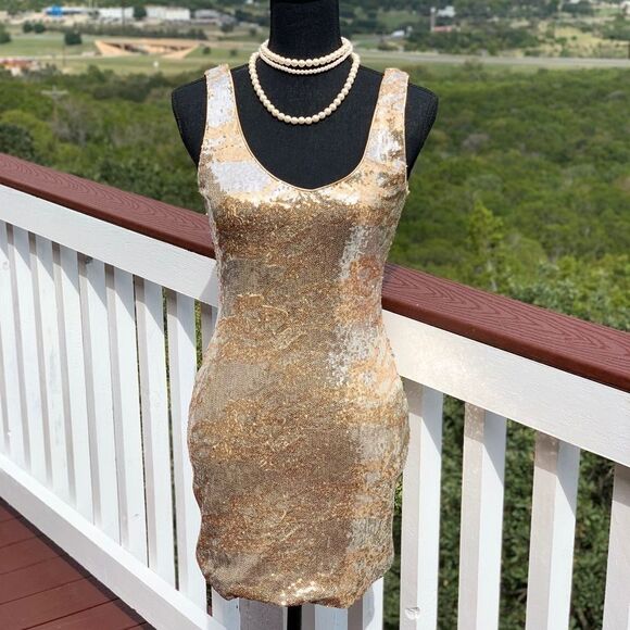 As U‎ Wish Gold Silver Metallic Sequin Mini Dress - Picture 3 of 13